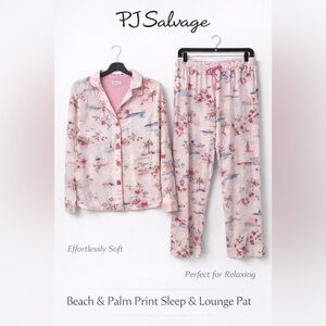 PJ Salvage Pajama Set Size S Pink Beach Print 2PC Sleep & Lounge